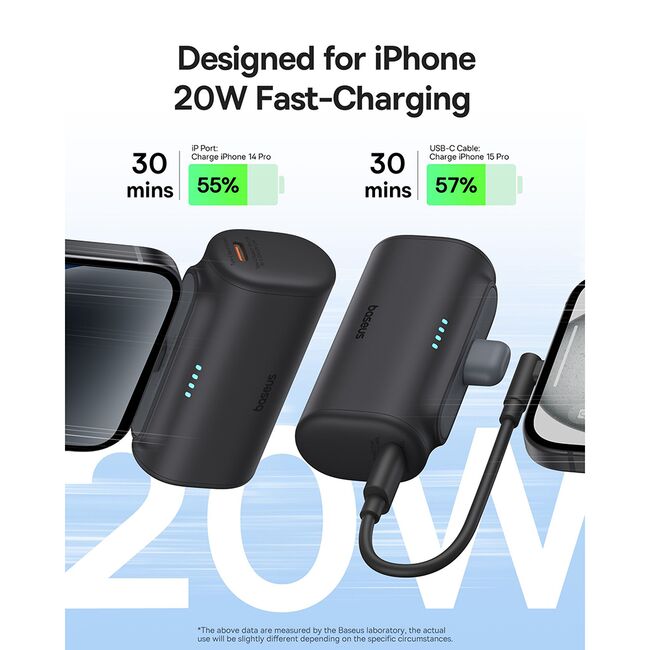 Power Bank pentru Telefon, Lightning, 20W, 5000mAh, Cablu Type-C - Baseus (P10068307413-00) - Black