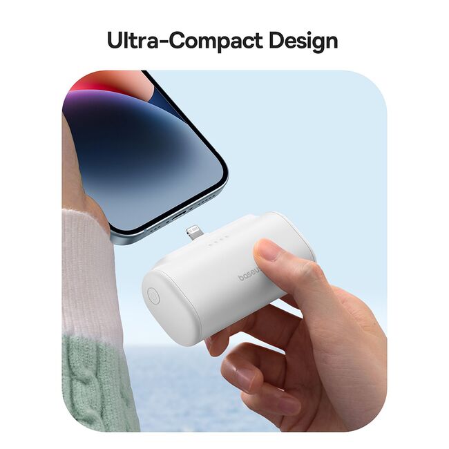 Power Bank pentru Telefon, Lightning, 20W, 5000mAh, Cablu Type-C - Baseus (P10068307413-00) - White