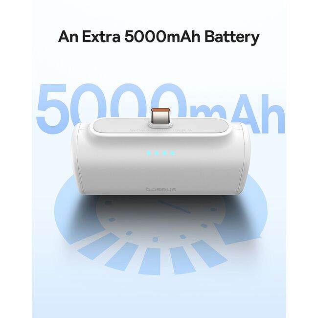 Power Bank pentru Telefon, Lightning, 20W, 5000mAh, Cablu Type-C - Baseus (P10068307413-00) - White