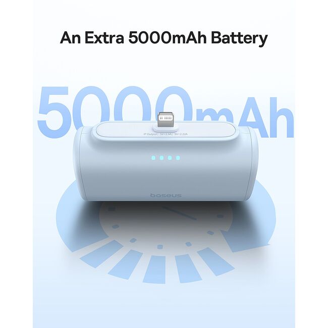 Power Bank pentru Telefon, Lightning, 20W, 5000mAh, Cablu Type-C - Baseus (P10068307413-00) - Bleu