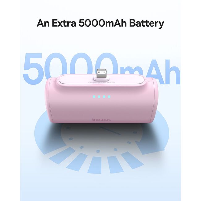 Power Bank pentru Telefon, Lightning, 20W, 5000mAh, Cablu Type-C - Baseus (P10068307413-00) - Baby Pink