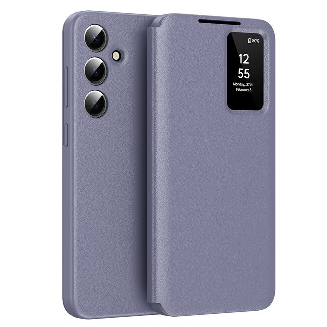 Husa pentru  Samsung Galaxy A56 Smart Window View Tip Carte – Design Premium, Vizualizare Inteligenta, Protectie 360°, Card Slot, Textura Mata Eleganta - Mov