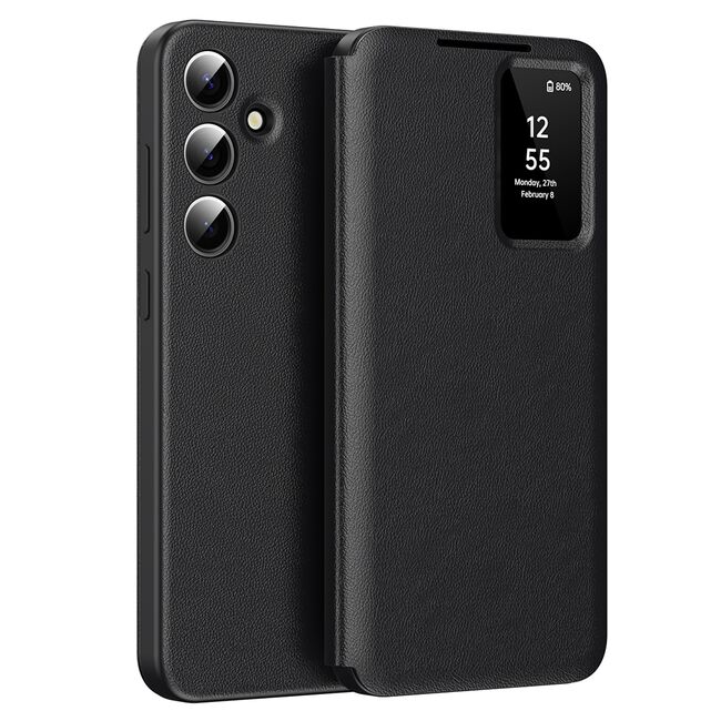 Husa pentru  Samsung Galaxy A56 Smart Window View Tip Carte – Design Premium, Vizualizare Inteligenta, Protectie 360°, Card Slot, Textura Mata Eleganta - Negru