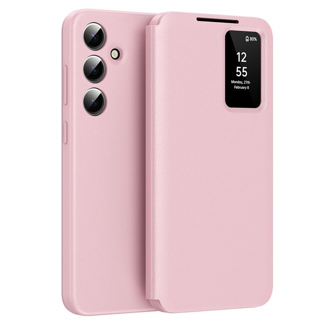 Husa pentru  Samsung Galaxy A56 Smart Window View Tip Carte – Design Premium, Vizualizare Inteligenta, Protectie 360°, Card Slot, Textura Mata Eleganta - Roz