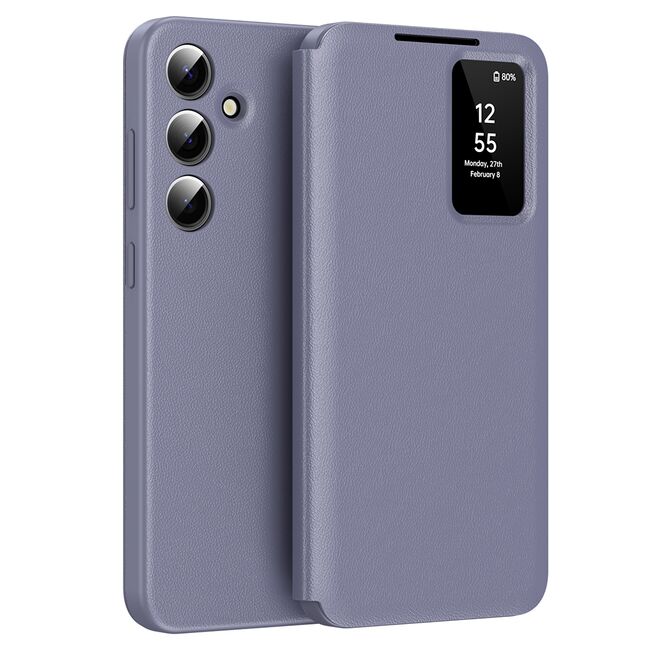 Husa pentru  Samsung Galaxy S24+ Plus Smart Window View Tip Carte – Design Premium, Vizualizare Inteligenta, Protectie 360°, Card Slot, Textura Mata Eleganta - Mov
