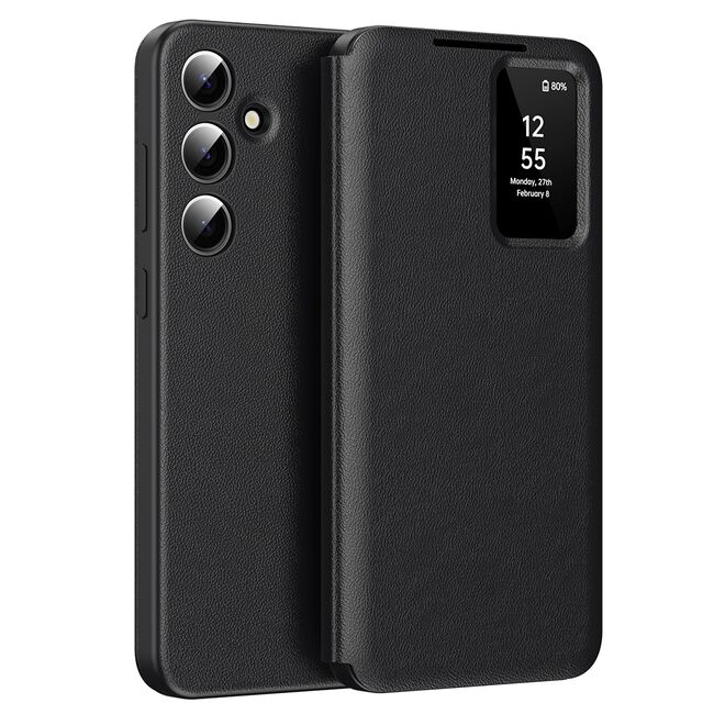 Husa pentru  Samsung Galaxy S24+ Plus Smart Window View Tip Carte – Design Premium, Vizualizare Inteligenta, Protectie 360°, Card Slot, Textura Mata Eleganta - Negru