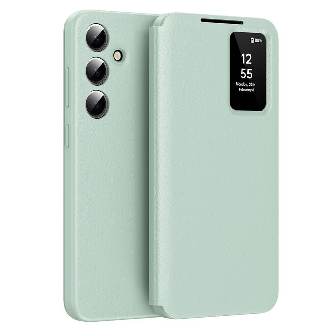 Husa pentru  Samsung Galaxy S24+ Plus Smart Window View Tip Carte – Design Premium, Vizualizare Inteligenta, Protectie 360°, Card Slot, Textura Mata Eleganta - Verde