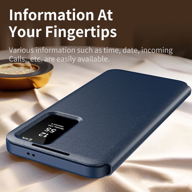 Husa pentru  Samsung Galaxy S24 FE Smart Window View Tip Carte – Design Premium, Vizualizare Inteligenta, Protectie 360°, Card Slot, Textura Mata Eleganta - Albastru