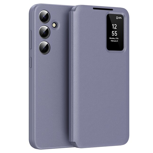 Husa pentru  Samsung Galaxy S24 FE Smart Window View Tip Carte – Design Premium, Vizualizare Inteligenta, Protectie 360°, Card Slot, Textura Mata Eleganta - Mov