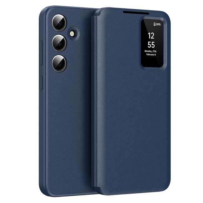 Husa pentru  Samsung Galaxy S24 Smart Window View Tip Carte – Design Premium, Vizualizare Inteligenta, Protectie 360°, Card Slot, Textura Mata Eleganta - Albastru