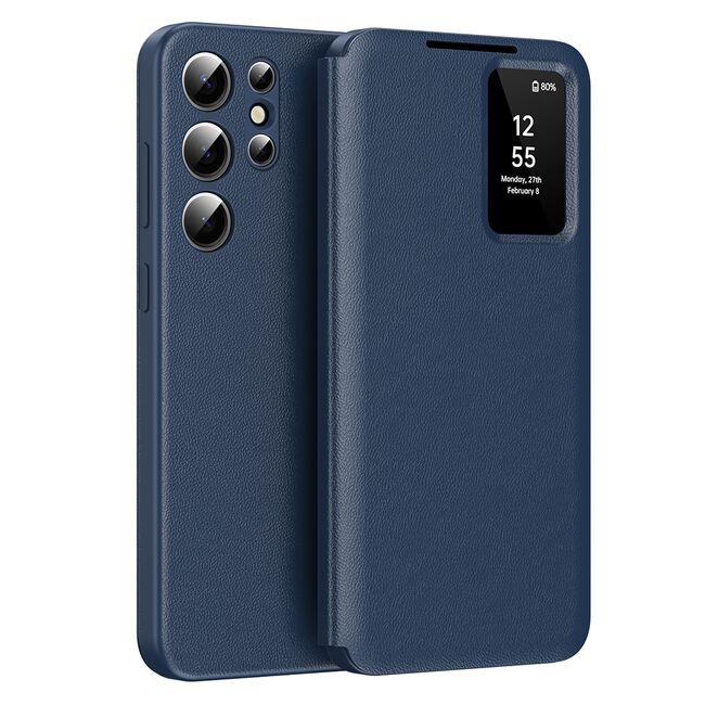 Husa pentru  Samsung Galaxy S24 Ultra Smart Window View Tip Carte – Design Premium, Vizualizare Inteligenta, Protectie 360°, Card Slot, Textura Mata Eleganta - Albastru