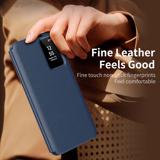 Husa pentru  Samsung Galaxy S24 Ultra Smart Window View Tip Carte – Design Premium, Vizualizare Inteligenta, Protectie 360°, Card Slot, Textura Mata Eleganta - Albastru