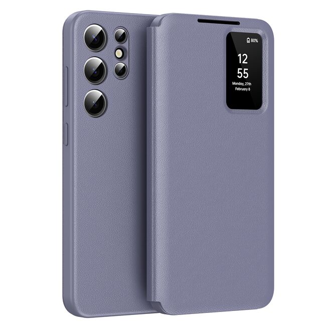 Husa pentru  Samsung Galaxy S24 Ultra Smart Window View Tip Carte – Design Premium, Vizualizare Inteligenta, Protectie 360°, Card Slot, Textura Mata Eleganta - Mov