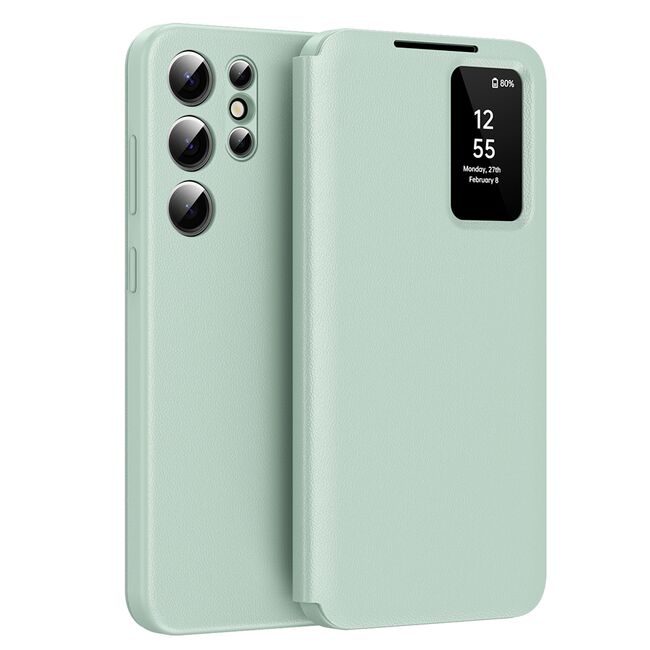 Husa pentru  Samsung Galaxy S24 Ultra Smart Window View Tip Carte – Design Premium, Vizualizare Inteligenta, Protectie 360°, Card Slot, Textura Mata Eleganta - Verde