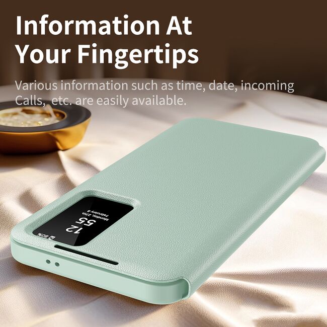 Husa pentru  Samsung Galaxy S24 Ultra Smart Window View Tip Carte – Design Premium, Vizualizare Inteligenta, Protectie 360°, Card Slot, Textura Mata Eleganta - Verde