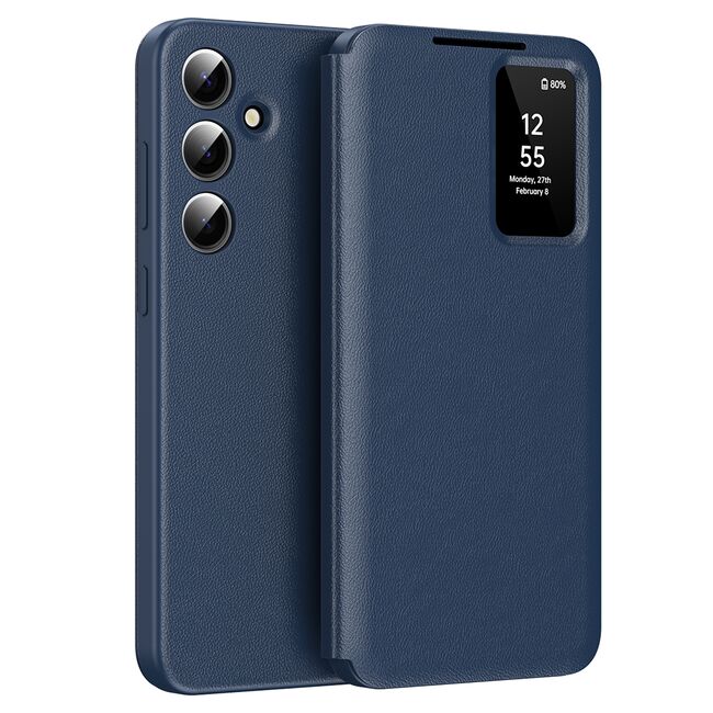 Husa pentru  Samsung Galaxy S25+ Smart Window View Tip Carte – Design Premium, Vizualizare Inteligenta, Protectie 360°, Card Slot, Textura Mata Eleganta - Albastru