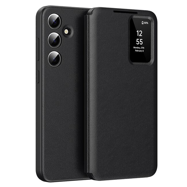Husa pentru  Samsung Galaxy S25+ Smart Window View Tip Carte – Design Premium, Vizualizare Inteligenta, Protectie 360°, Card Slot, Textura Mata Eleganta - Negru