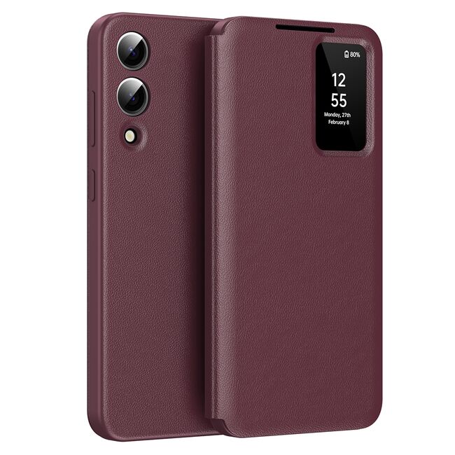 Husa pentru  Samsung Galaxy S25 Edge Smart Window View Tip Carte – Design Premium, Vizualizare Inteligenta, Protectie 360°, Card Slot, Textura Mata Eleganta - Bordeaux