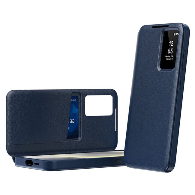 Husa pentru  Samsung Galaxy S25 Ultra Smart Window View Tip Carte – Design Premium, Vizualizare Inteligenta, Protectie 360°, Card Slot, Textura Mata Eleganta - Albastru