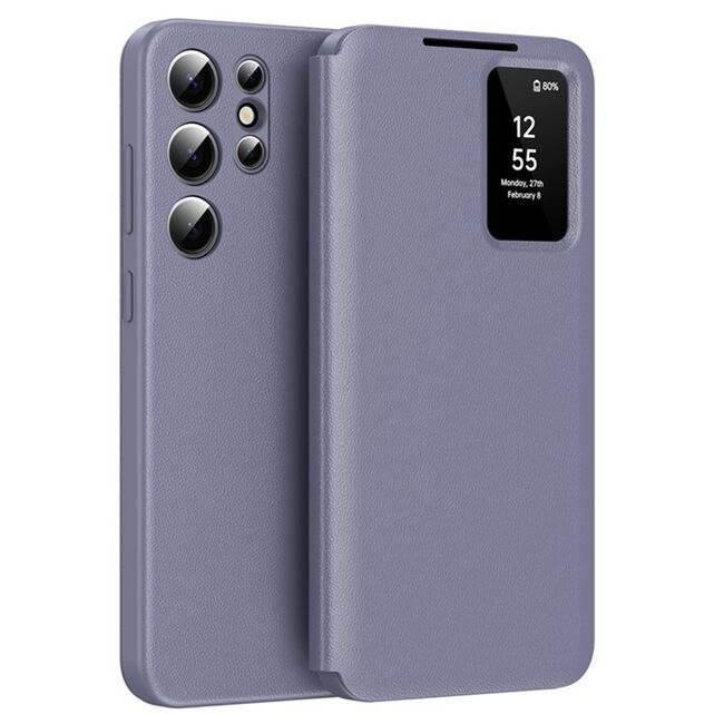 Husa pentru  Samsung Galaxy S25 Ultra Smart Window View Tip Carte – Design Premium, Vizualizare Inteligenta, Protectie 360°, Card Slot, Textura Mata Eleganta - Mov