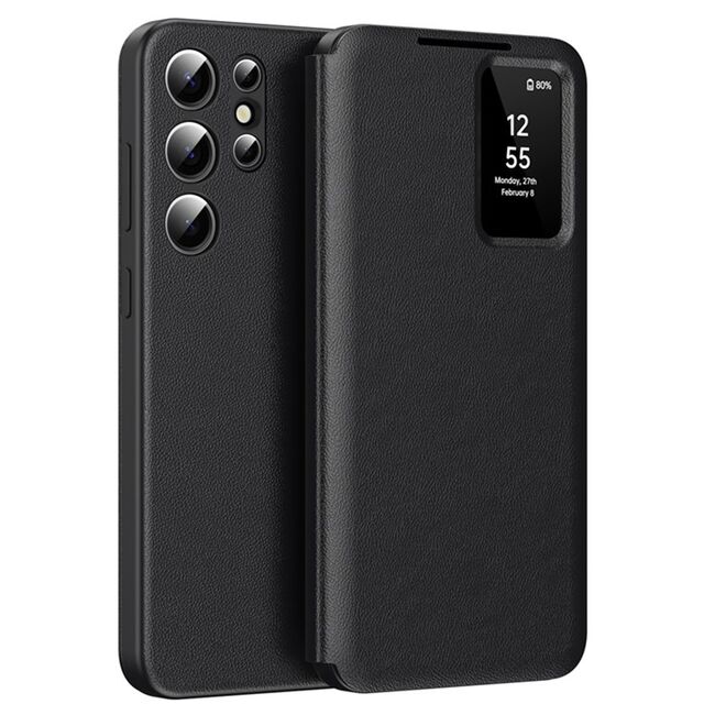 Husa pentru  Samsung Galaxy S25 Ultra Smart Window View Tip Carte – Design Premium, Vizualizare Inteligenta, Protectie 360°, Card Slot, Textura Mata Eleganta - Negru
