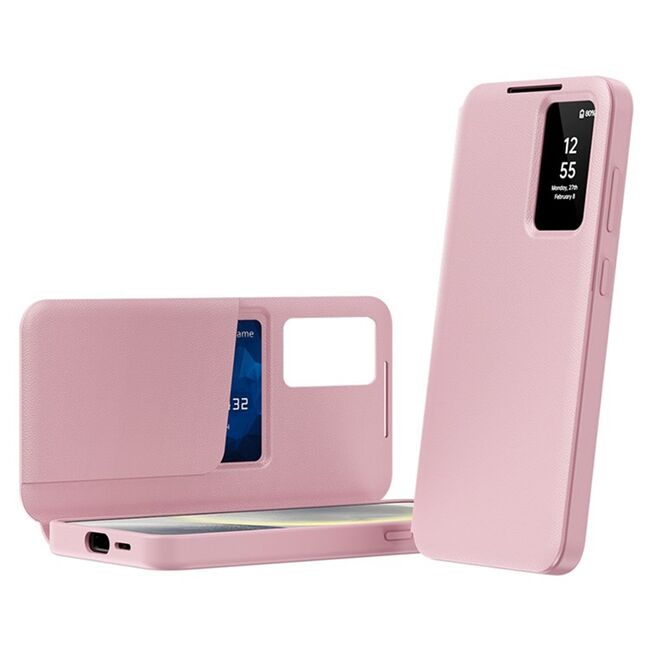 Husa pentru  Samsung Galaxy S25 Ultra Smart Window View Tip Carte – Design Premium, Vizualizare Inteligenta, Protectie 360°, Card Slot, Textura Mata Eleganta - Roz