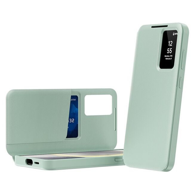 Husa pentru  Samsung Galaxy S25 Ultra Smart Window View Tip Carte – Design Premium, Vizualizare Inteligenta, Protectie 360°, Card Slot, Textura Mata Eleganta - Verde