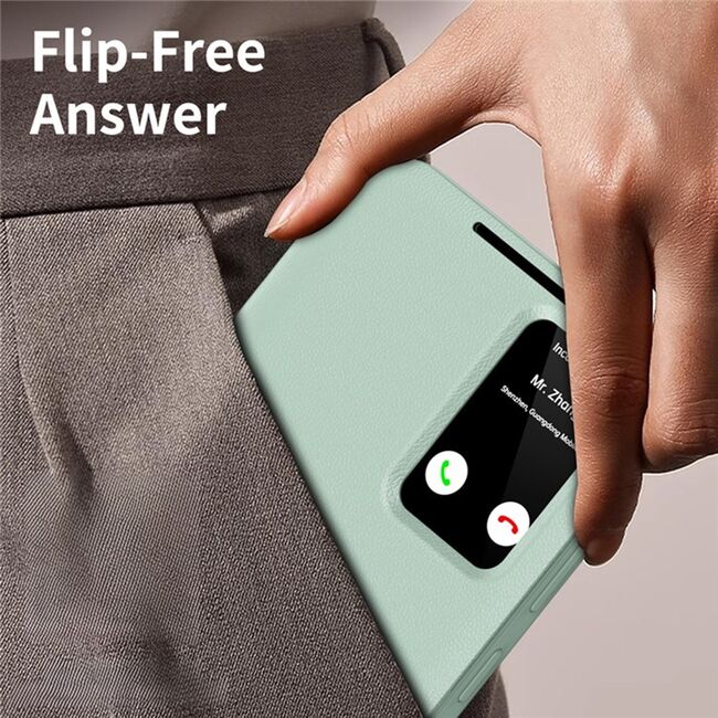 Husa pentru  Samsung Galaxy S25 Ultra Smart Window View Tip Carte – Design Premium, Vizualizare Inteligenta, Protectie 360°, Card Slot, Textura Mata Eleganta - Verde
