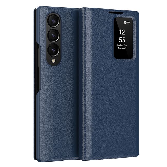 Husa pentru  Samsung Galaxy Z Fold 3 Smart Window View Tip Carte – Design Premium, Vizualizare Inteligenta, Protectie 360°, Card Slot, Textura Mata Eleganta - Albastru