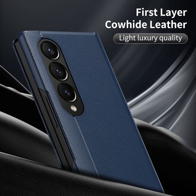 Husa pentru  Samsung Galaxy Z Fold 3 Smart Window View Tip Carte – Design Premium, Vizualizare Inteligenta, Protectie 360°, Card Slot, Textura Mata Eleganta - Albastru