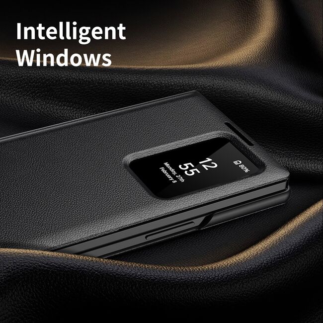 Husa pentru  Samsung Galaxy Z Fold 3 Smart Window View Tip Carte – Design Premium, Vizualizare Inteligenta, Protectie 360°, Card Slot, Textura Mata Eleganta - Negru