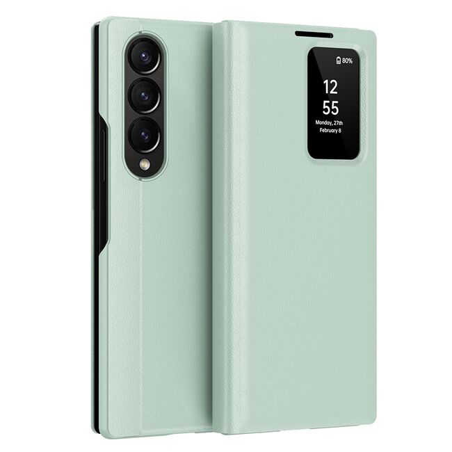 Husa pentru  Samsung Galaxy Z Fold 3 Smart Window View Tip Carte – Design Premium, Vizualizare Inteligenta, Protectie 360°, Card Slot, Textura Mata Eleganta - Verde