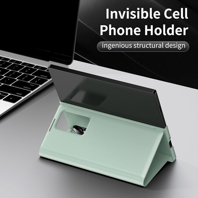 Husa pentru  Samsung Galaxy Z Fold 3 Smart Window View Tip Carte – Design Premium, Vizualizare Inteligenta, Protectie 360°, Card Slot, Textura Mata Eleganta - Verde