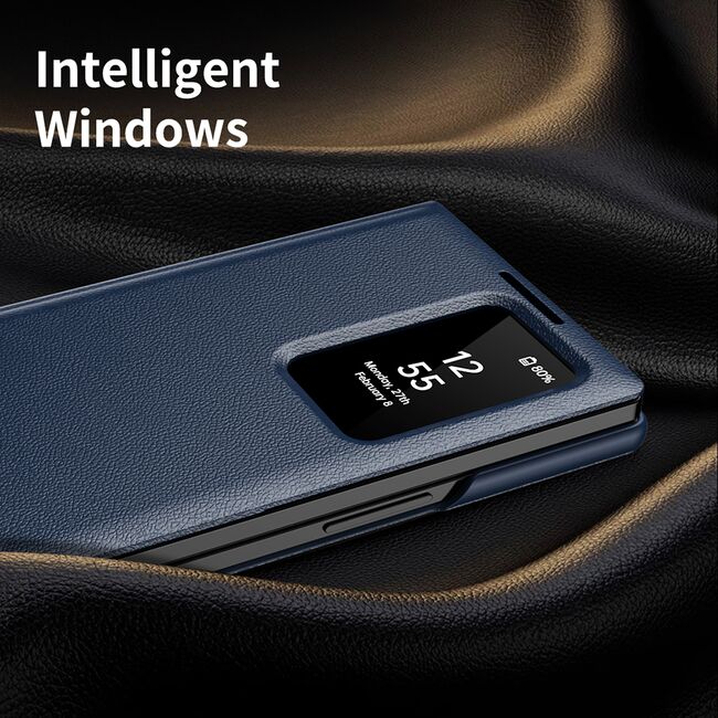 Husa pentru  Samsung Galaxy Z Fold 4 Smart Window View Tip Carte – Design Premium, Vizualizare Inteligenta, Protectie 360°, Card Slot, Textura Mata Eleganta - Albastru