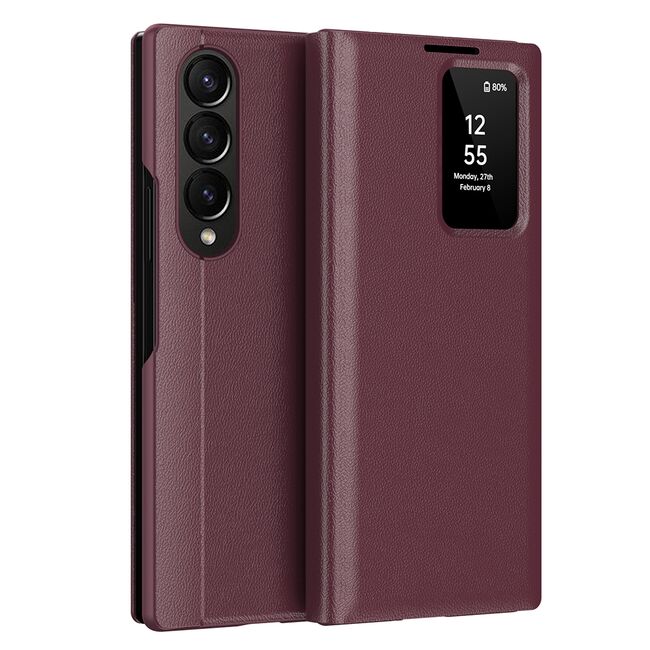 Husa pentru  Samsung Galaxy Z Fold 4 Smart Window View Tip Carte – Design Premium, Vizualizare Inteligenta, Protectie 360°, Card Slot, Textura Mata Eleganta - Bordeaux