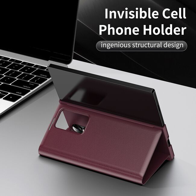 Husa pentru  Samsung Galaxy Z Fold 4 Smart Window View Tip Carte – Design Premium, Vizualizare Inteligenta, Protectie 360°, Card Slot, Textura Mata Eleganta - Bordeaux