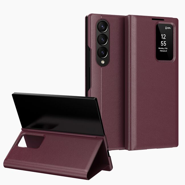 Husa pentru  Samsung Galaxy Z Fold 4 Smart Window View Tip Carte – Design Premium, Vizualizare Inteligenta, Protectie 360°, Card Slot, Textura Mata Eleganta - Bordeaux