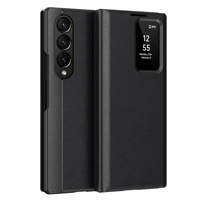 Husa pentru  Samsung Galaxy Z Fold 4 Smart Window View Tip Carte – Design Premium, Vizualizare Inteligenta, Protectie 360°, Card Slot, Textura Mata Eleganta - Negru