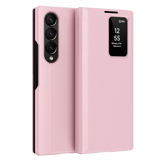 Husa pentru  Samsung Galaxy Z Fold 4 Smart Window View Tip Carte – Design Premium, Vizualizare Inteligenta, Protectie 360°, Card Slot, Textura Mata Eleganta - Roz
