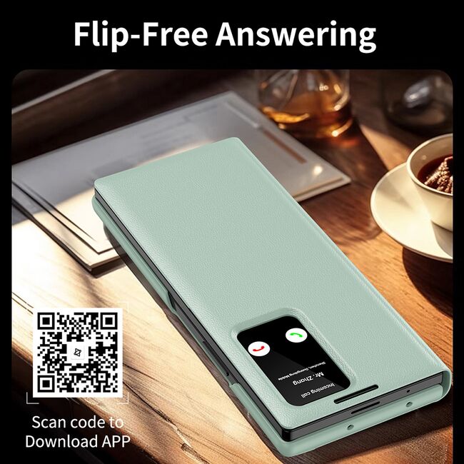 Husa pentru  Samsung Galaxy Z Fold 4 Smart Window View Tip Carte – Design Premium, Vizualizare Inteligenta, Protectie 360°, Card Slot, Textura Mata Eleganta - Verde