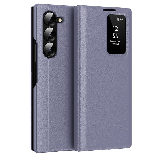 Husa pentru  Samsung Galaxy Z Fold 5 Smart Window View Tip Carte – Design Premium, Vizualizare Inteligenta, Protectie 360°, Card Slot, Textura Mata Eleganta - Mov