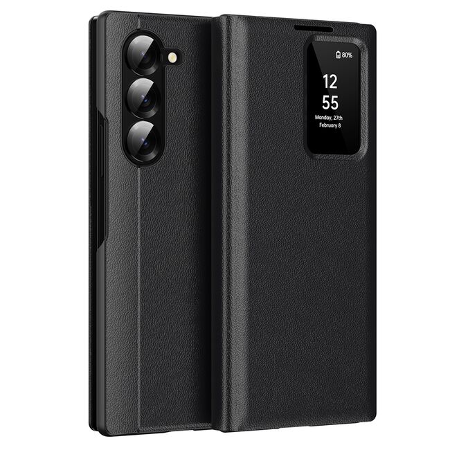 Husa pentru  Samsung Galaxy Z Fold 5 Smart Window View Tip Carte – Design Premium, Vizualizare Inteligenta, Protectie 360°, Card Slot, Textura Mata Eleganta - Negru