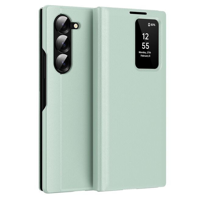 Husa pentru  Samsung Galaxy Z Fold 5 Smart Window View Tip Carte – Design Premium, Vizualizare Inteligenta, Protectie 360°, Card Slot, Textura Mata Eleganta - Verde