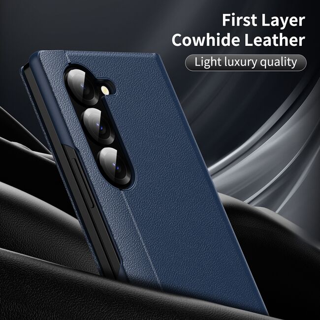 Husa pentru  Samsung Galaxy Z Fold 6 Smart Window View Tip Carte – Design Premium, Vizualizare Inteligenta, Protectie 360°, Card Slot, Textura Mata Eleganta - Albastru