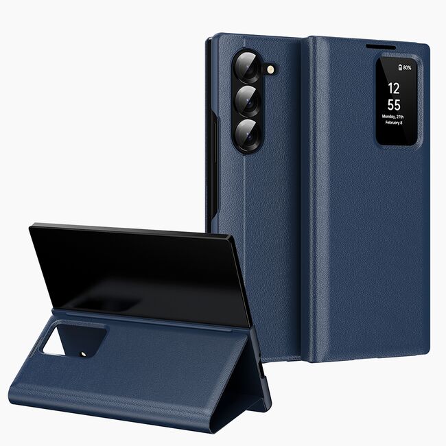 Husa pentru  Samsung Galaxy Z Fold 6 Smart Window View Tip Carte – Design Premium, Vizualizare Inteligenta, Protectie 360°, Card Slot, Textura Mata Eleganta - Albastru