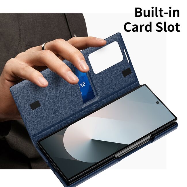 Husa pentru  Samsung Galaxy Z Fold 6 Smart Window View Tip Carte – Design Premium, Vizualizare Inteligenta, Protectie 360°, Card Slot, Textura Mata Eleganta - Albastru