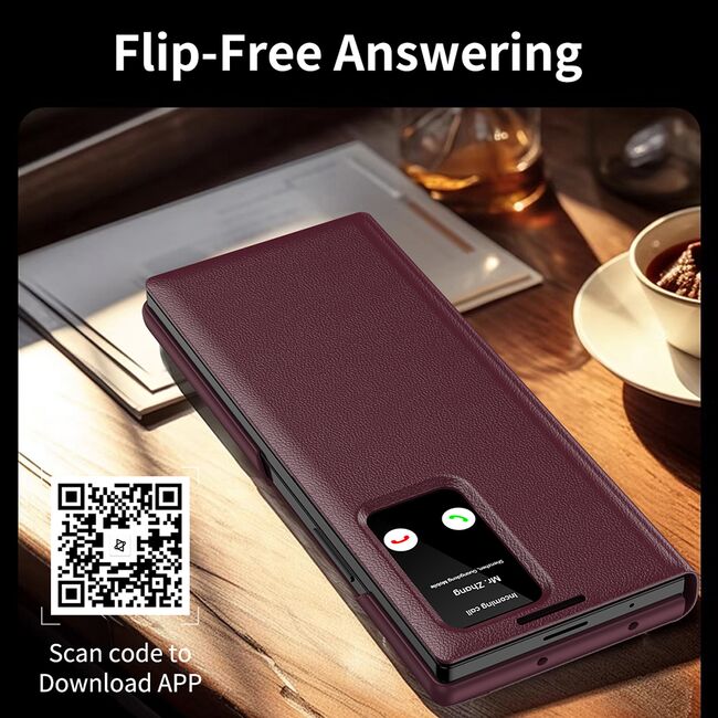 Husa pentru  Samsung Galaxy Z Fold 6 Smart Window View Tip Carte – Design Premium, Vizualizare Inteligenta, Protectie 360°, Card Slot, Textura Mata Eleganta - Bordeaux
