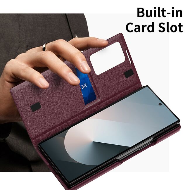 Husa pentru  Samsung Galaxy Z Fold 6 Smart Window View Tip Carte – Design Premium, Vizualizare Inteligenta, Protectie 360°, Card Slot, Textura Mata Eleganta - Bordeaux