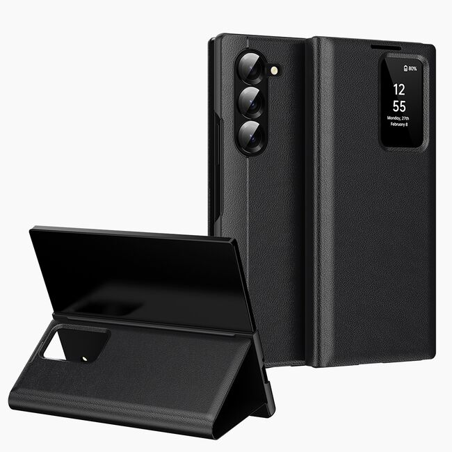 Husa pentru  Samsung Galaxy Z Fold 6 Smart Window View Tip Carte – Design Premium, Vizualizare Inteligenta, Protectie 360°, Card Slot, Textura Mata Eleganta - Negru