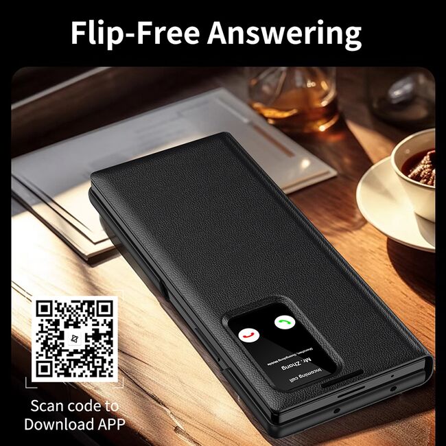 Husa pentru  Samsung Galaxy Z Fold 6 Smart Window View Tip Carte – Design Premium, Vizualizare Inteligenta, Protectie 360°, Card Slot, Textura Mata Eleganta - Negru